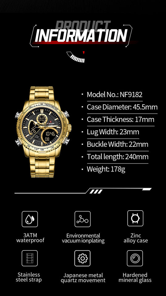 NAVIFORCE 9182 GOLD BLACK